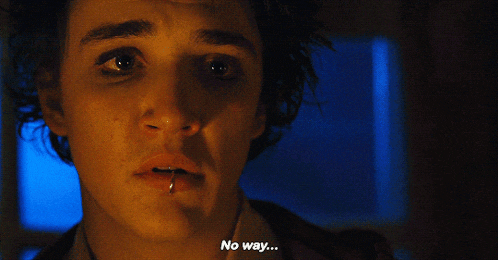 a close up of a person 's face with the words " no way " written on the bottom