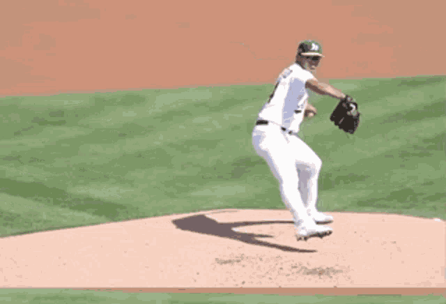 a pitcher for the oakland athletics is about to throw a pitch