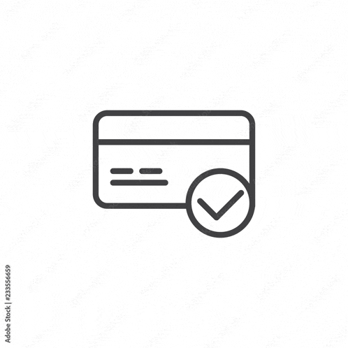 a line icon of a credit card with a check mark .
