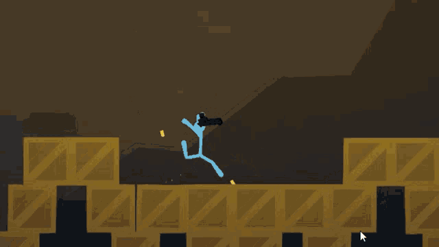 a cartoon drawing of a person jumping over boxes