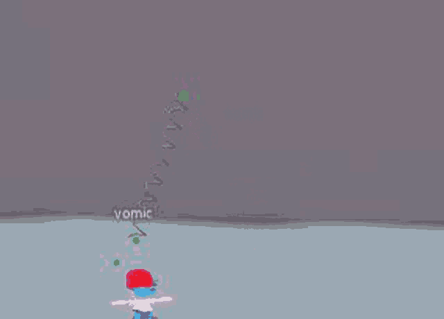 a cartoon character is flying through the air in a video game while holding a green object .