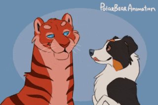 a drawing of a tiger and a dog with polar bear animation on the bottom