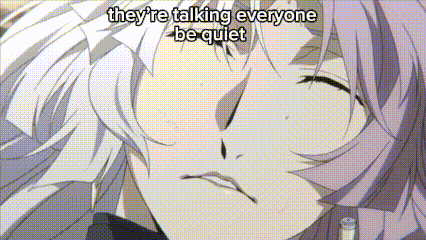 a picture of a person with the words " they 're talking everyone be quiet "