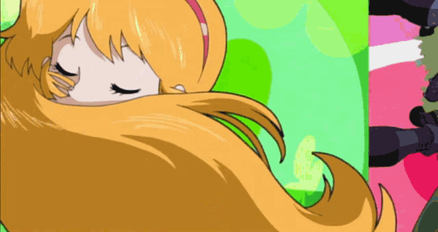 a cartoon of a girl with long blonde hair sleeping