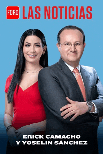 a man and a woman standing next to each other on a blue background with the words foro las noticias