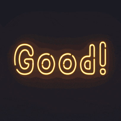 a neon sign that says " good " on a dark background