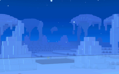 a christmas tree in a video game with a blue sky in the background