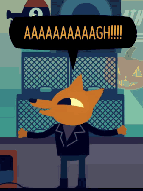 a cartoon character with a speech bubble that says aa aa aa aa agh