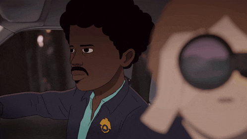 a cartoon of a man with a badge that says ' officer ' on it