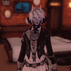 a woman with horns is wearing a black jacket and a white dress