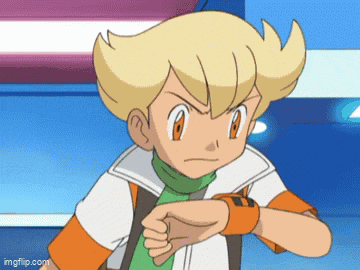 a cartoon character is wearing a watch on his wrist and looking at it .