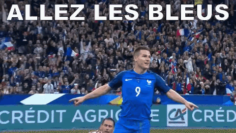 a soccer player with the number 9 on his jersey is celebrating a goal