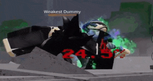 a video game character is being attacked by the weakest dummy