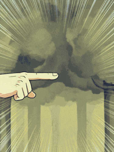 a cartoon drawing of a hand pointing at a cloud