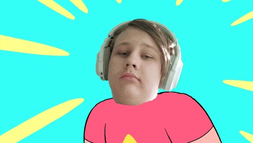 a cartoon drawing of a girl wearing headphones and a pink shirt