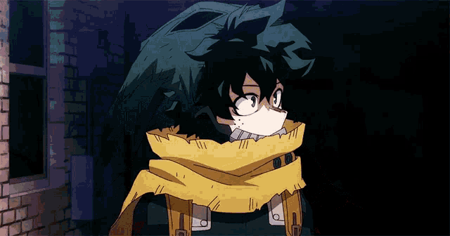 a cartoon character is wearing a yellow scarf around his neck