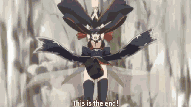a cartoon character says this is the end while standing in front of a crowd