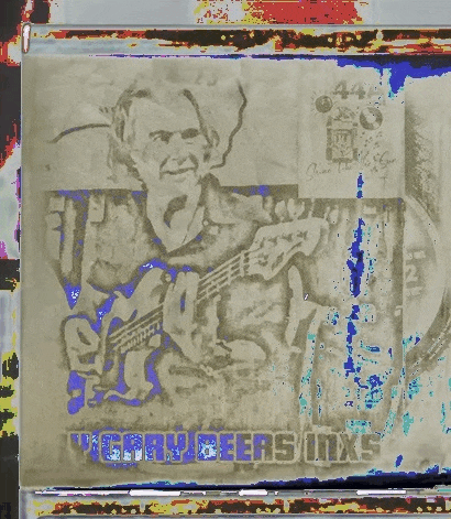 a drawing of a man playing a guitar with the words " gray beers mixes " written on the bottom