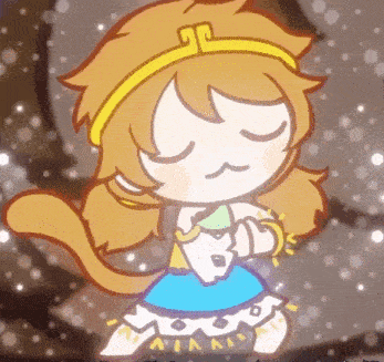 a cartoon of a girl with a yellow headband and a blue dress .