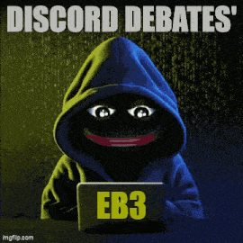 a picture of a person with a hoodie and a laptop that says eb3