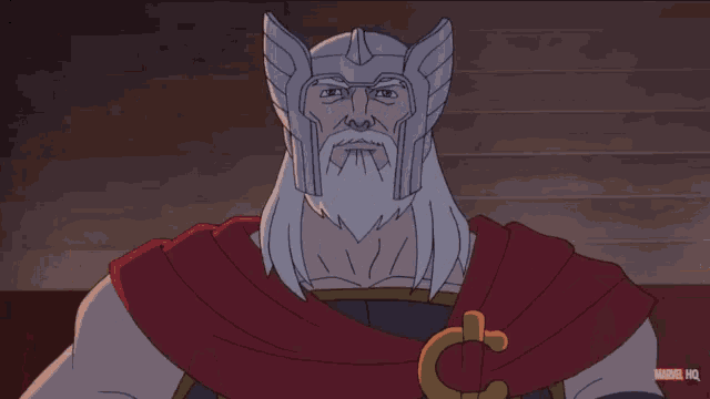 a cartoon of thor holding a hammer with marvel hq written on the bottom right