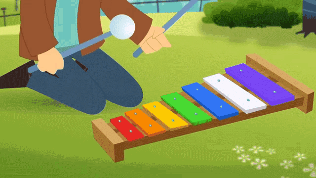 a cartoon of a person playing a xylophone in a park