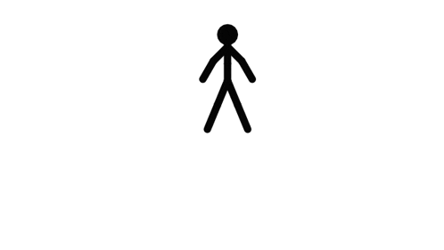 a stick figure is standing on a white background and looking up .