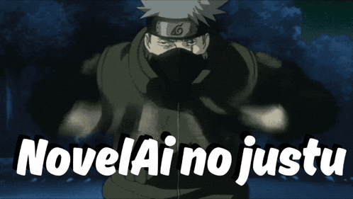 a cartoon character with a mask and the words novelai no justu below him