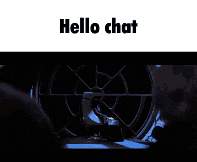 a picture of a person sitting in a chair with the words hello chat above them