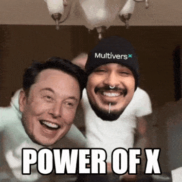 elon musk and a man with a beanie that says multiverse