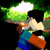 a pixel art of a person holding a torch in a forest .