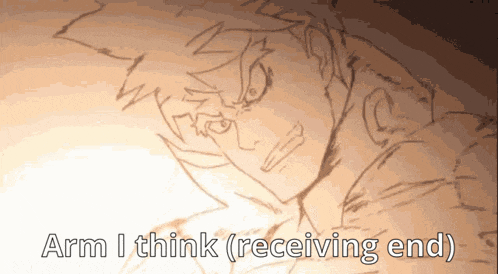 a drawing of a man with the words " arm i think receiving end " below it