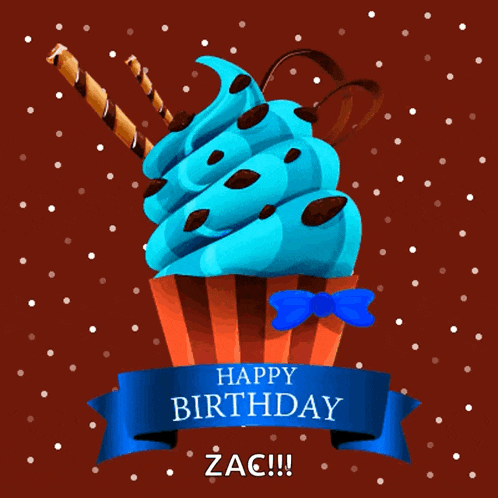 a birthday card for zac with a cupcake on it