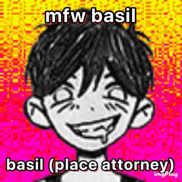 a drawing of a boy with a smiley face and the words mfw basil basil ( place attorney ) below it