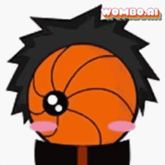 a cartoon drawing of a basketball with a swirl on it 's head .