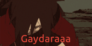 a drawing of a person with the word gaydaraaa written in red