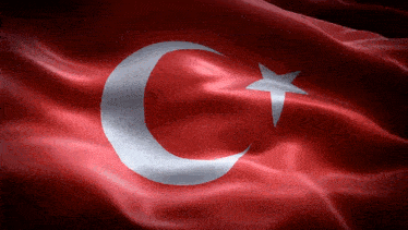 a red flag with a white crescent moon and white star
