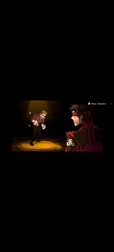 a cartoon of a man dancing in a dark room with a spotlight