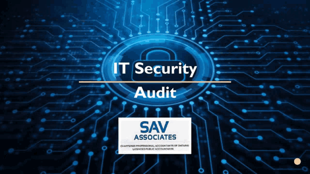 a blue background with a padlock and the words it security audit on it