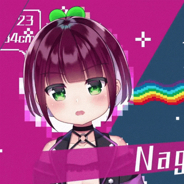 a girl with a green flower in her hair has the word nag on the bottom