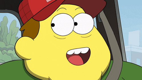 a cartoon character is wearing a red hat and a green shirt