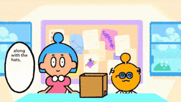 a cartoon character says " along with the hats " next to another character