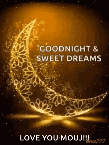 a glowing crescent moon with the words `` goodnight & sweet dreams '' written on it .
