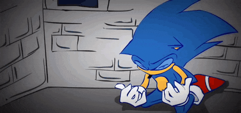 a cartoon drawing of sonic the hedgehog giving a middle finger