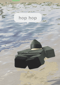 a cartoon character is laying in the water with a speech bubble that says " hop hop "