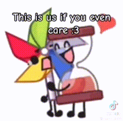 a cartoon character holding a hourglass and a windmill with the words `` this is us if you even care 3 '' .