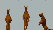 scooby doo from the scooby doo cartoon is looking at the camera with a black background .