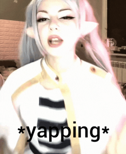 a girl with a striped shirt says yapping *
