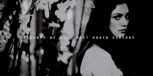 a black and white photo of a woman with the words perhaps we will meet again someday on the bottom