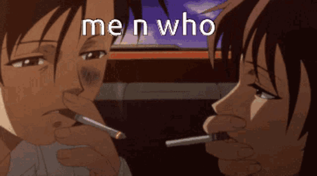 a man is smoking a cigarette next to a woman who is smoking